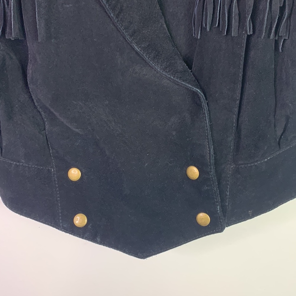 VTG 70s Learsi Black Rancher Western Fringe Suede Leather Jacket Womens Small - Picture 2 of 13